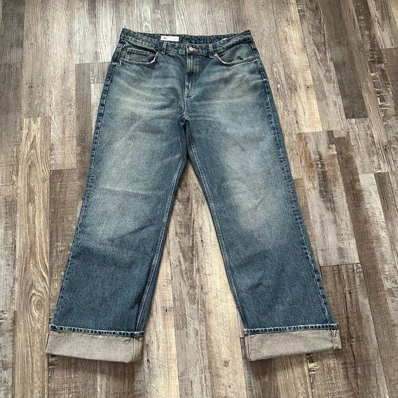 ZARA Mid Rise Wide Leg Full Length Loose Fit Medium Blue No Stretch Denim Jeans - Picture 6 of 12